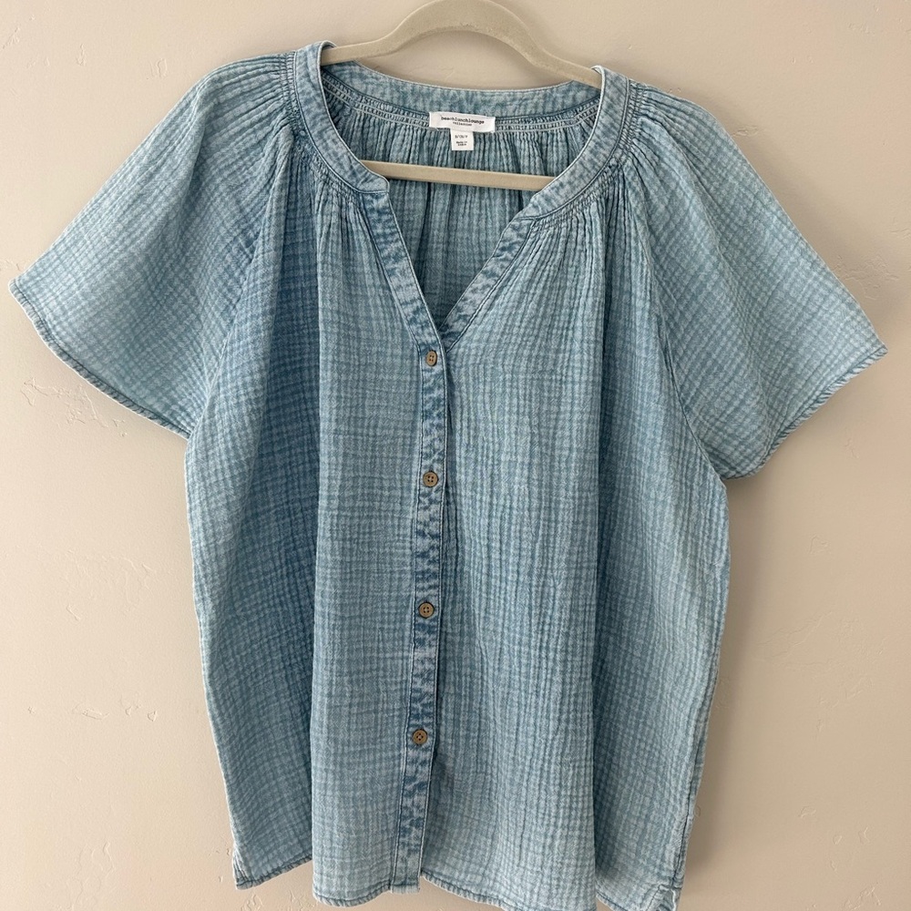 beachlunchlounge Blue Textured Button-Down Shirt